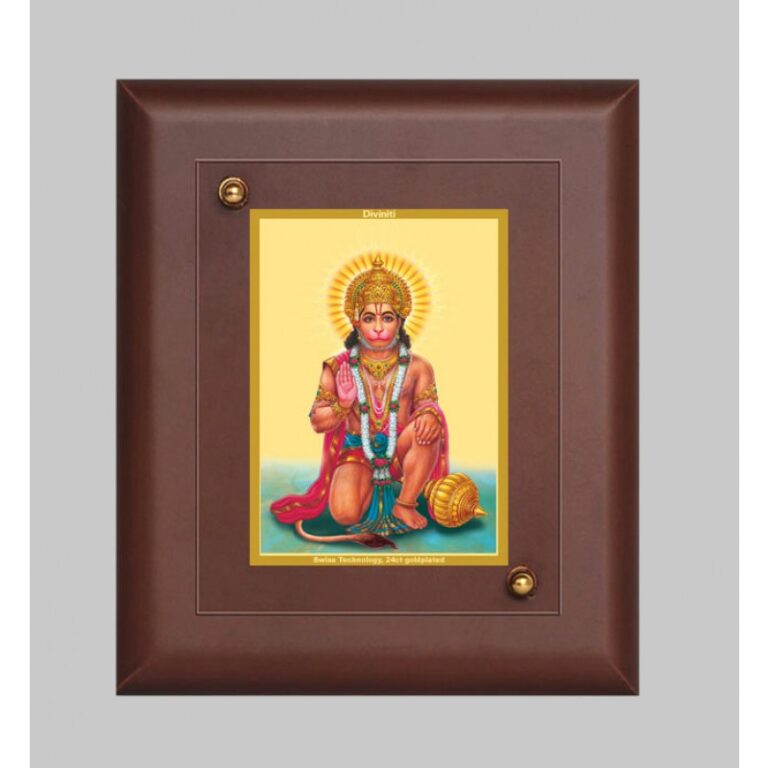 Lord Hanuman Ashirwad Gold Plated Photo Frame Divinity India